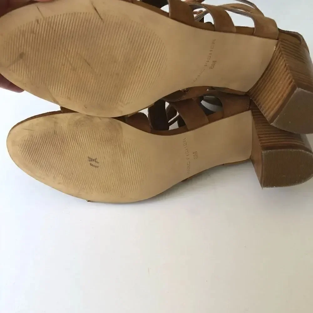 MARC FISCHER SUEDE LACE-UP BLOCK HEEL SANDAL